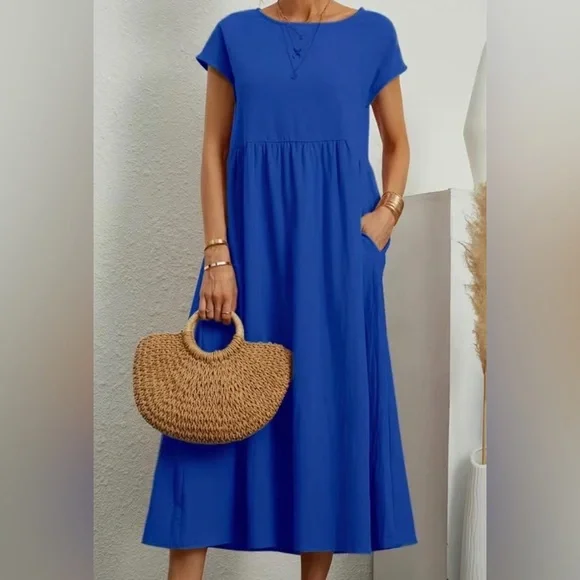 Dresses | Loose Pocket Solid Linen Dress | Poshmark